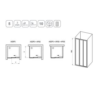 Душевая дверь раздвижная Ravak ASDP3-120 198 (черный+Transparent) 00VG03R2Z1