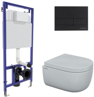 Комплект Berges 4в1 043232: инсталляция NOVUM525 кнопка L5 SoftTouch чёрная унитаз EGO Rimless сиденье Toma SO