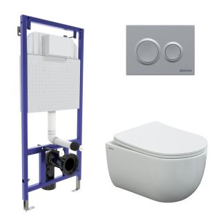 Комплект Berges 4в1 043240: инсталляция NOVUM 525 кнопка О2 хром матовый унитаз VENTAS Rimless сидение дюропласт Ventas Slim SO