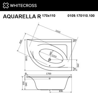 Гидромассажная ванна WHITECROSS Aquarella 0109.170110.100.ULTRA.GL правая 170x110 см Ultra золото