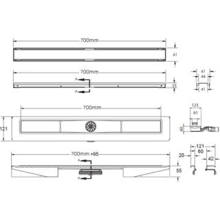 Душевой лоток Berges Wasserhaus B1 Antik 090125 70 Матовый хром