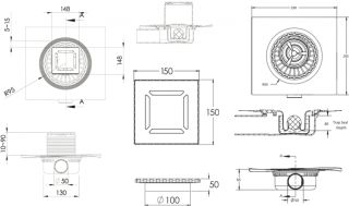 Душевой трап Berges Wasserhaus Zentrum Antik 090365 15х15 Матовый хром