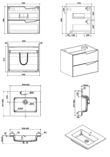 Подвесная тумба с раковиной Parly Spa Rhea60 чёрный матовый