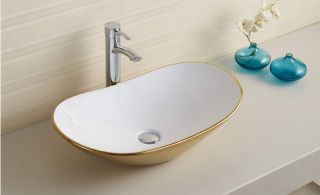 Раковина CeramaLux 7811AJW бело-золотая 61.5 см