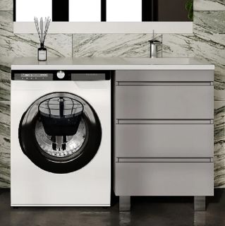 Тумба напольная Style Line Даллас Леон 120 Люкс Plus СС-00002449 под раковину для стиральной машины три ящика серый