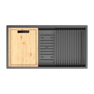 Кухонная мойка Lemark Tabaga 820 9936135 в комплекте с разделочной доской ролл-матом и коландером графит