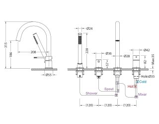 Смеситель на борт ванны Timo Saona 2320/18Y чёрное золото