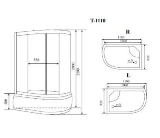Душевая кабина Timo Standart  T-6610SL Silver Fabric 110x85см