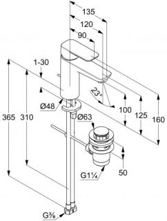 Смеситель для раковины Kludi Pure&Style чёрный матовый 402923975