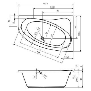 Акриловая ванна Riho Lyra B022001005 L 153х100см белый
