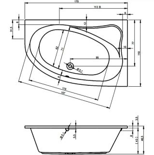 Акриловая ванна Riho Lyra B018001005 L 170х110см белый