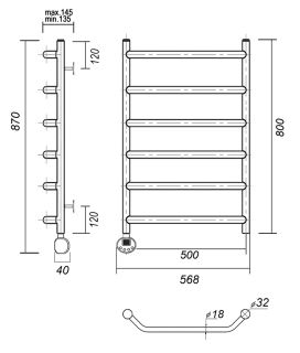 Полотенцесушитель электрический Domoterm Лаура П6 500x800 EL золото