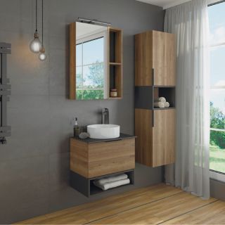 Comforty Тумба-умывальник "Штутгарт-60" дуб тёмно-коричневый с черной столешницей c раковиной COMFORTY 9111