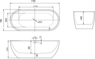 Акриловая ванна Art&Max 170x75см белый AM-218-1700-750