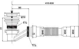 Сифон Bettoserb 125340 для поддона/раковины на слив 50-60мм