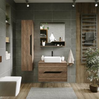 Зеркало Grossman Лайф 208008 с полками 80см винтажное дерево тёмное/графит