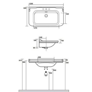 Раковина Kerasan Waldorf  4144K1bi/cr*3 Белая 120 см