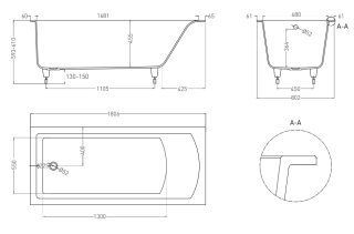 Ванна из искусственного камня Salini Cascata S-Stone 104223MRH 180x80см RAL снаружи