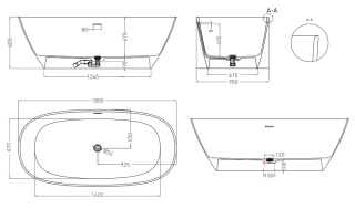 Ванна из искусственного камня Salini Sofia S-Stone 102529MRF 185x90см RAL полностью