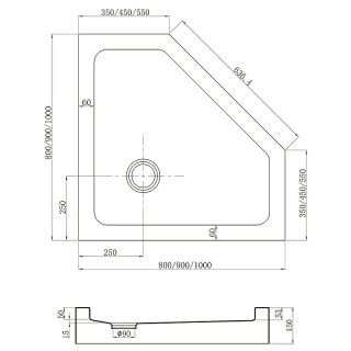 Душевой поддон пятиугольный (трапеция)Veconi Tezeo Acrylic TZ-53, 1000x1000x150, акрил, белый