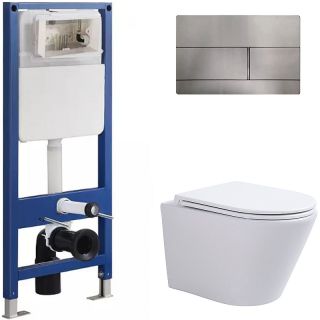 Сет Sintesi SIN-CCI-SMP-101,SIN-FB-DSS-507,SIN-TS-SLR-181: инсталляция кнопка смыва нержавеющая сталь унитаз Essler белый крышка-сиденье белая