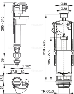 Выпускной комплект со стоп кнопкой AlcaPlast впускной механизм А17 3/8 SA2000S 3/8" CHROM