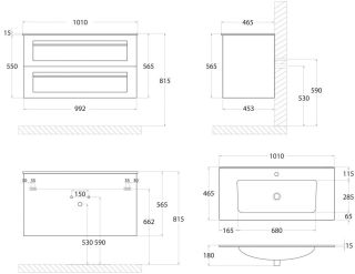 Подвесная тумба под раковину Art&Max Platino 100см серый матовый AM-Platino-1000-2C-SO-GM-Cer