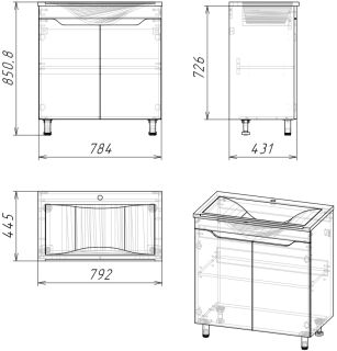 Тумба под раковину Stella Polar Абигель 80см серый/цемент SP-00001080