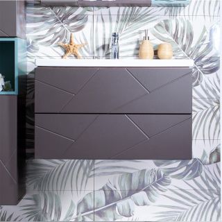 Тумба под раковину Бриклаер Кристалл 4627125414534 80 см ясень анкор темный/графит