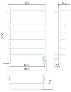 Электрический полотенцесушитель Larusso Стандарт П7 50x80см с полкой чёрный матовый 4670078536600
