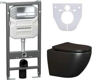 Комплект с инсталляцией Ceramica Nova CN4002MB_1002CH_1000 унитаз Metropol CN4002MB крышка-сиденье с микролифтом и инсталляция Envision CN1002CH с кнопкой смыва хром Flat