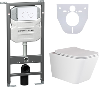 Комплект с инсталляцией Ceramica Nova CN3007_1001W_1000 унитаз Metric CN3007 крышка-сиденье с микролифтом и инсталляция Envision CN1001W с белой матовой кнопкой смыва Round
