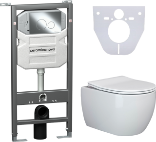 Комплект с инсталляцией Ceramica Nova CN3001_1001CH_1000 унитаз Play CN3001 крышка-сиденье с микролифтом и инсталляция Envision CN1001CH с  кнопкой смыва хром Round