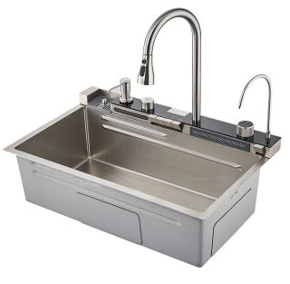 Многофункциональная кухонная мойка Savol S-SC001L с водопадом 75см сатин