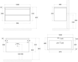 Подвесная тумба под раковину Art&Max Family 100см цемент Family-1000-2C-SO-CV