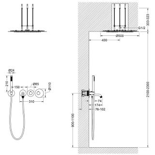 Душевой комплект Timo Saona SX-2358/17SM с термостатом золото матовое