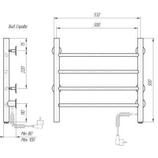 Полотенцесушитель электрический Domoterm Классик DMT 109-4 50x50 EK R хром
