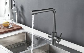 Смеситель для кухни Shevanik S868T с подключением фильтра оружейная сталь