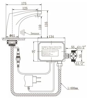 Сенсорный смеситель для раковины Raiber RSF88121 хром
