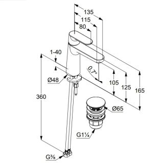 Смеситель для раковины Kludi Louva 242883975 чёрный матовый