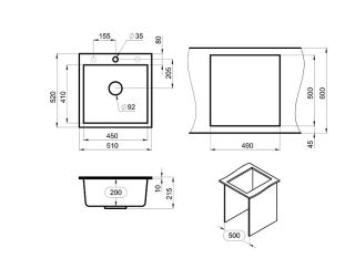 Мойка кухонная Granula 5102, ГРАФИТ