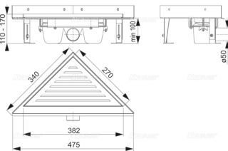 Душевой лоток угловой AlcaPlast с порогами для перфорированной решетки ARZ1