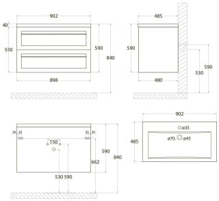 Подвесная тумба под раковину Art&Max Platino 90см светло-серый матовый AM-Platino-900-2C-SO-GCM