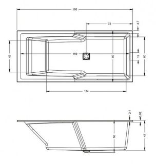Акриловая ванна с подсветкой Riho Still Shower LED Fall B103014005 180х80см светодиоды и подголовник слева заполнение через перелив белый