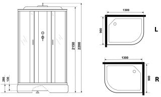 Душевая кабина Niagara NG-33394-14LG с гидромассажем 130x90см серебро/матовое