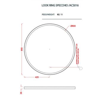 Зеркало Artceram Lord ACS016 17 в металлической раме с LED-подсветкой и сенсорным выключателем черное
