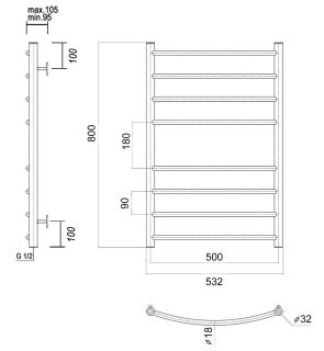 Полотенцесушитель водяной Domoterm Калипсо П8 500x800 хром