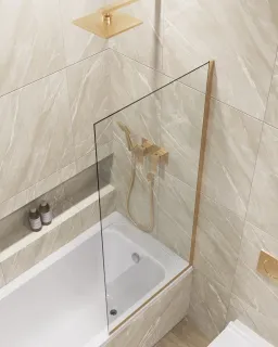 Шторка на ванну в профиле by Deonria C-140-70-8-T-G 70см золото/прозрачный