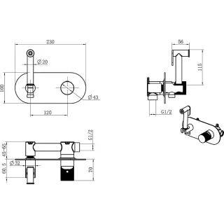 Гигиенический душ со смесителем Boheme Stick Touch 127-GM.2 оружейная сталь