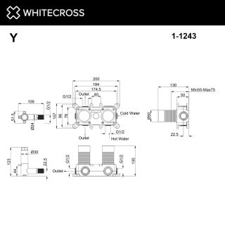Встраиваемая часть смесителя на 3 потребителя WHITECROSS 1-Y1243